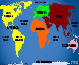 Rompicapo di Mappa continenti e degli oceani