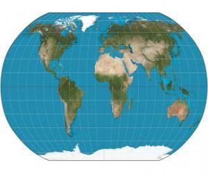 Rompicapo di Mappa della terra. Mappa con la proiezione di Robinson che permette la rappresentazione di tutto il mondo