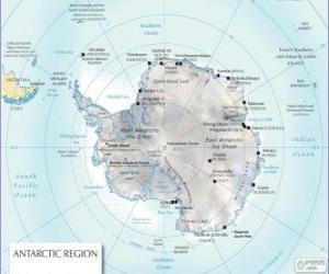 Rompicapo di Mappa dell'Antartide. Il polo sud è sul continente antartico