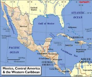 Rompicapo di Mappa di Messico e America centrale. America centrale, subcontinente che collega il Nord America e Sud America