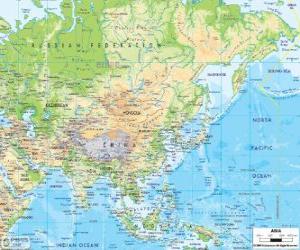 Rompicapo di Mappa di Russia e Asia. Il continente asiatico è il più grande e più popoloso della terra