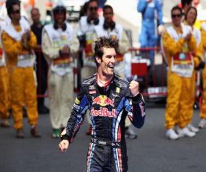Rompicapo di Mark Webber ha celebrato la sua vittoria al Circuit de Catalunya, in Spagna Grand Prix (2010)