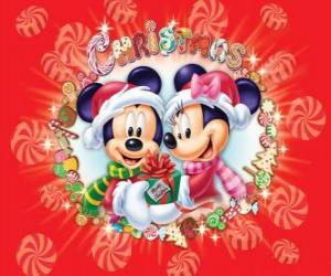 Rompicapo di Mickey Mouse e Minnie cappotto con cappello di Babbo Natale