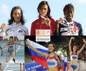 Rompicapo di Natalia Antiuj campione 400m ostacoli, Vania Stambolova e Perri Shakes-Drayton (2 ° e 3 °) di atletica leggera Campionati europei di Barcellona 2010