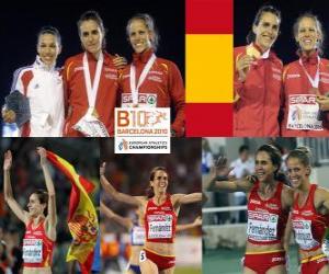 Rompicapo di Nuria Fernandez campione a 1500 m, Hind Dehiba e Natalia Rodriguez (2 ° e 3 °) di atletica leggera Campionati europei di Barcellona 2010