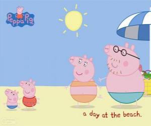 Rompicapo di Peppa Pig con la sua famiglia sulla spiaggia