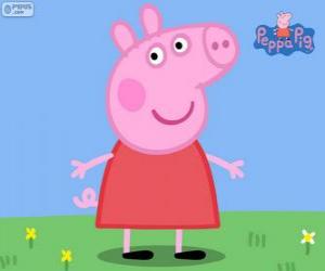 Rompicapo di Peppa Pig con un vestito rosso