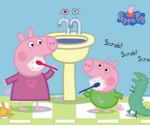 Rompicapo di Peppa Pig e George Pig lavaggio denti