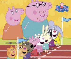 Rompicapo di Peppa Pig e i suoi amici preparati per una carriera