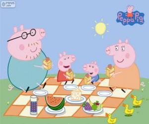 Rompicapo di Peppa Pig e la sua famiglia fanno un picnic