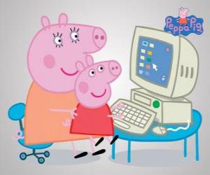 Rompicapo di Peppa Pig e sua madre nel computer