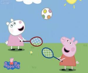 Rompicapo di Peppa Pig, giocare a tennis