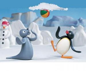 Rompicapo di Pingu e Robby La Foca che giocan con la slitta