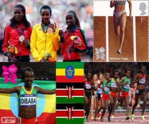 Rompicapo di Podio atletica 10.000 m femminile, Tirunesh Dibaba (Etiopia), Sally Kipyego e Vivian Cheruiyot (Kenya) - Londra 2012-