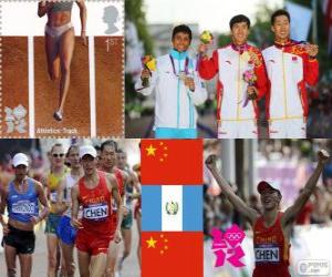 Rompicapo di Podio atletica 20 km marcia uomini, Chen Ding (Cina), Erick Barrondo (Guatemala) e Wang Zhen (Cina) - Londra 2012-