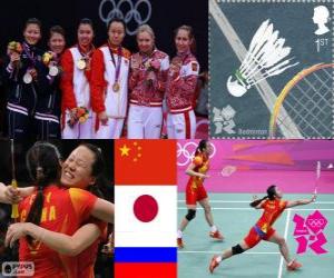 Rompicapo di Podio Badminton doppio femminile, Yunlei di Zhao Qing Tian (Cina), Mizuki Fujii Reika Kakiiwa (Giappone) e Valeria Sorokina, Nina Vislova (Russia) - Londra 2012-