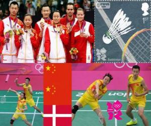 Rompicapo di Podio Badminton doppio misto, Zhang Nan e Zhao Yunlei (Cina), Xu Chen, Ma Jin (Cina) e Joachim Fischer/Christinna Pedersen (Danimarca) - Londra 2012 -