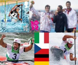 Rompicapo di Podio Canoa/kayak Slalom K1 maschile, Daniele Molmenti (Italia), Vavřinec Hradilek (Repubblica Ceca) e Hannes Aigner (Germania) - Londra 2012-