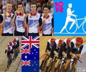 Rompicapo di Podio Ciclismo Inseguimento a squadre 4000 m maschile, Regno Unito, Australia e Nuova Zelanda - Londra 2012 - podio