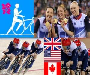 Rompicapo di Podio Ciclismo Inseguimento a squadre 4000 m 4000m femminile, Regno Unito, Stati Uniti e Canada - Londra 2012 - podio