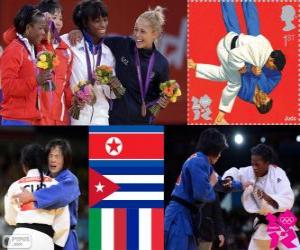 Rompicapo di Podio Judo femminile - 52 kg, Kum Ae un (Corea del Nord), Yanet Bermoy Acosta (Cuba), Rosalba Forciniti (Italia) e Priscilla Gneto (Francia)