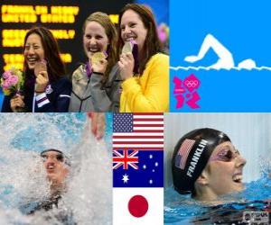 Rompicapo di Podio nuoto 100 metri dorso femminili, Missy Franklin (Stati Uniti), Emily Seebohm (Australia) e Aya Terakawa (Giappone) - Londra 2012-