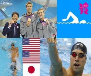 Rompicapo di Podio nuoto 100 metri dorso maschili, Matt Grevers, Nick Thoman (Stati Uniti) e Ryosuke Irie (Giappone) - Londra 2012-