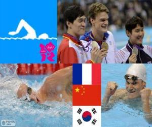 Rompicapo di Podio nuoto 200 metri stile libero maschili, Yannick Agnel (Francia), Sun Yang (Cina) e Park Tae-Hwan (Corea del sud) - Londra 2012 - podio