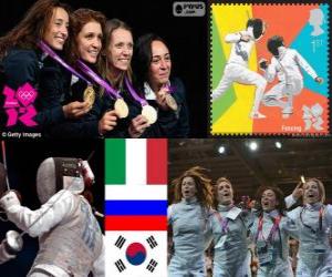 Rompicapo di Podio scherma fioretto a squadre femminile, Italia, Russia e Corea del Sud - Londra 2012-