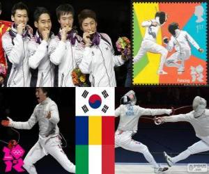 Rompicapo di Podio scherma Sciabola a squadre maschile, Corea maschile del sud, Romania, Italia - Londra 2012-