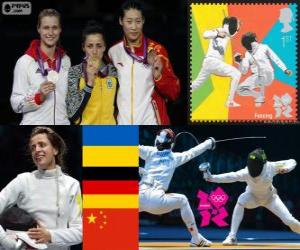 Rompicapo di Podio scherma spada individuale femminile, Yana Shemiakina (Ucraina), Britta Heidemann (Germania) e Sun Yujie (Cina) - Londra 2012-