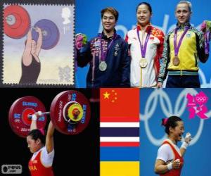 Rompicapo di Podio sollevamento pesi 58 kg donne, Daniela Li (Cina), Pimsiri Sirikaew (Thailandia) e Yulia Kalina (Ucraina) - Londra 2012-