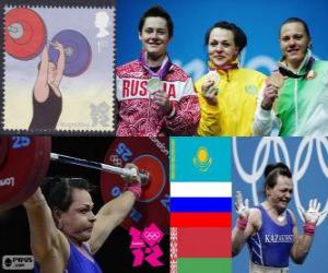 Rompicapo di Podio sollevamento pesi 75 kg Donne, Svetlana Podobedova (Kazakistan), Natalia Zabolotnoje (Russia) e Irina Kulesha (Bielorussia) - Londra 2012-