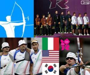 Rompicapo di Podio squadre di tiro con l'arco maschile, Italia, Stati Uniti e Corea del Sud - Londra 2012-
