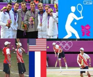 Rompicapo di Podio tennis doppio maschile, Bob Bryan e Mike Bryan (Stati Uniti), Michael Llodra, Jo-Wilfried Tsonga e Julien Benneteau, Richard Gasquet (Francia) - Londra 2012-