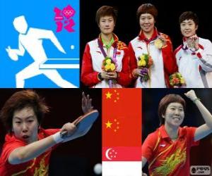 Rompicapo di Podio Tennis tavolo singolare femminile, Li Xiaoxia, Ding Ning (Cina) e Feng Tianwei (Singapore) - Londra 2012 -