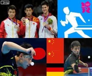 Rompicapo di Podio Tennis tavolo singolare maschile, Zhang Jike, Wang Hao (Cina) e Dimitrij Ovtcharov (Germania) - Londra 2012-