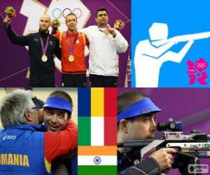 Rompicapo di Podio tiro, 10m aria compressa uomini, Alin George Moldoveanu (Romania), Niccolò Campriani (Italia) e Gagan Narang (India) - Londra 2012-