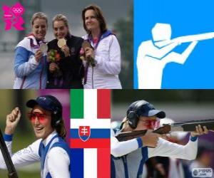 Rompicapo di Podio tiro trap femminile, Jessica Rossi (Italia), Zuzana Štefečekova (Slovacchia) e Delphine Réau (Francia) - Londra 2012-