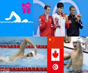 Rompicapo di Podium nuoto 1500 metri stile libero maschili, Sun Yang (Cina), Ryan Cochrane (Canada) e Oussama Mellouli (Tunisia) - Londra 2012-