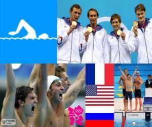 Rompicapo di Podium nuoto maschio libero di 4 X 100 m, Francia, Stati Uniti e Russia - Londra 2012-