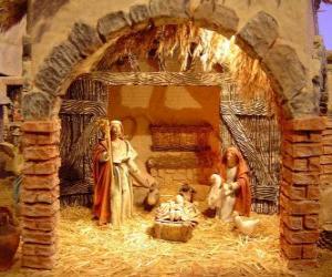 Rompicapo di Principale della scena della Natività con la Sacra Famiglia in una stalla