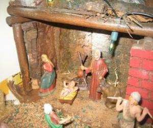 Rompicapo di Principale della scena della Natività con la Sacra Famiglia in una stalla