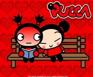 Rompicapo di Pucca e Garu seduta su una panchina del parco