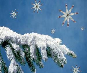 Rompicapo di ramo di abete innevato