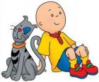 Caillou seduto sul pavimento con il suo gatto Gilbert