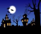 Casa infestata dai fantasmi a Halloween - Luna piena, pipistrellis