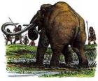 Gruppo di uomini preistorici armati di lance a caccia uno mammut