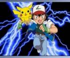 Ash, addestratore di pokémon, con il relativo primo Pokémon Pikachu