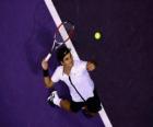 Roger Federer pronto a colpire il servizio